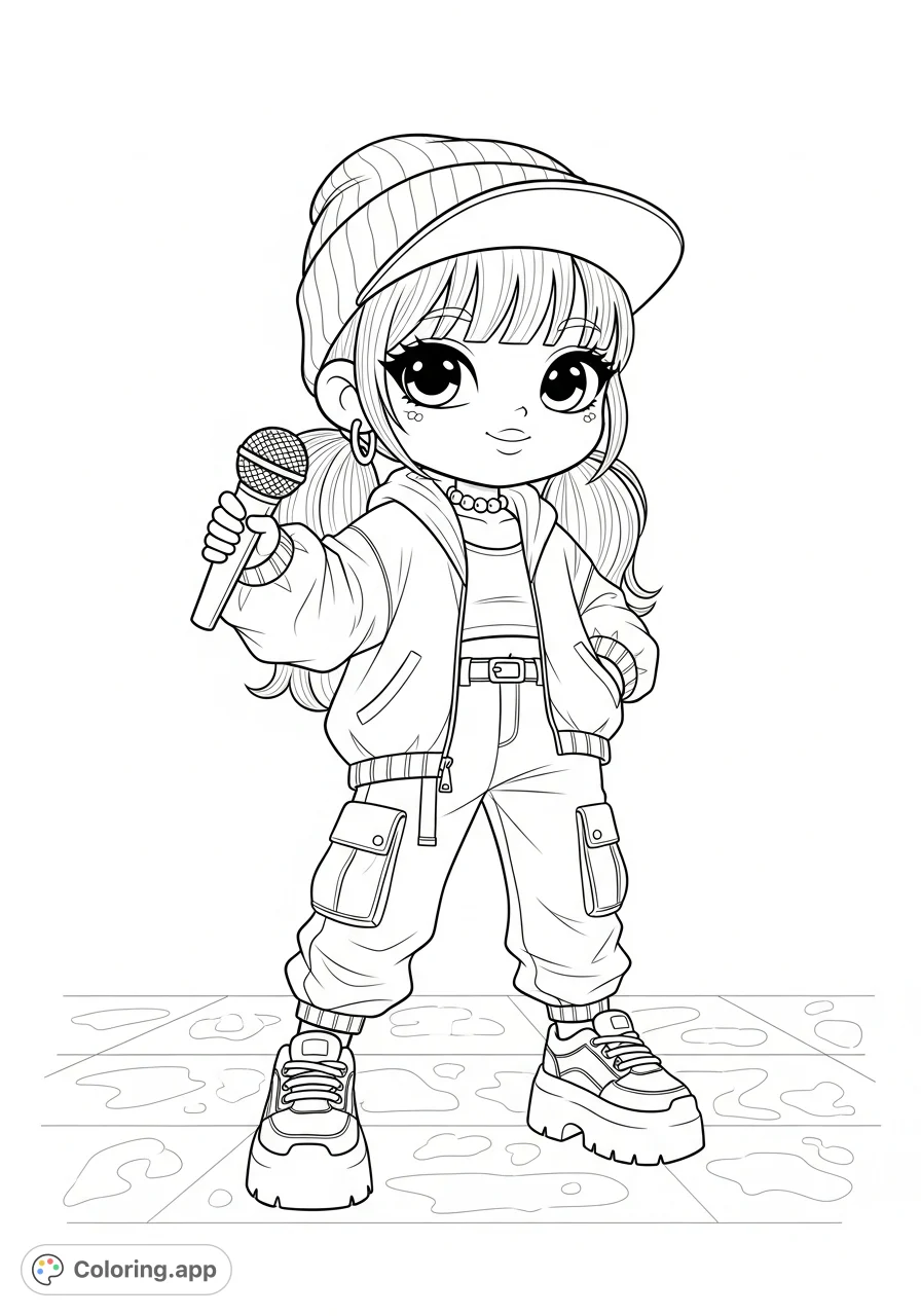 Chibi Rapper Coloring Page Chibi K-Pop Stage Star - Coloring.app