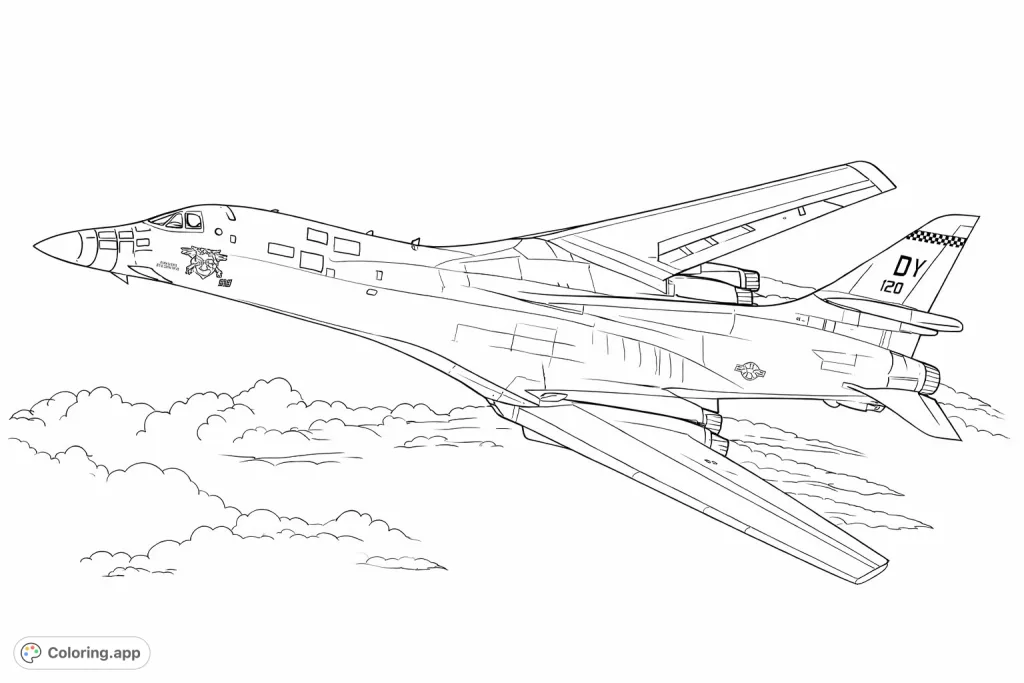 A powerful supersonic bomber soaring through a cloudy sky, showcasing its sleek design and impressive speed. Perfect for aviation enthusiasts.