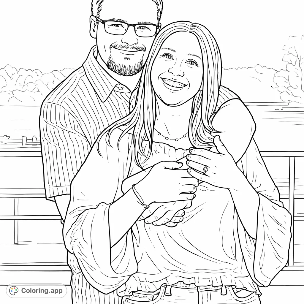 Capture a tender moment of a smiling couple in a sweet embrace. This lovely portrait offers a chance to add your personal touch to their joyful connection.
