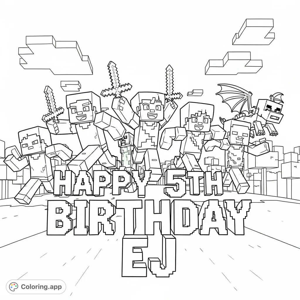 Minecraft Birthday Character Dash - Coloring.app