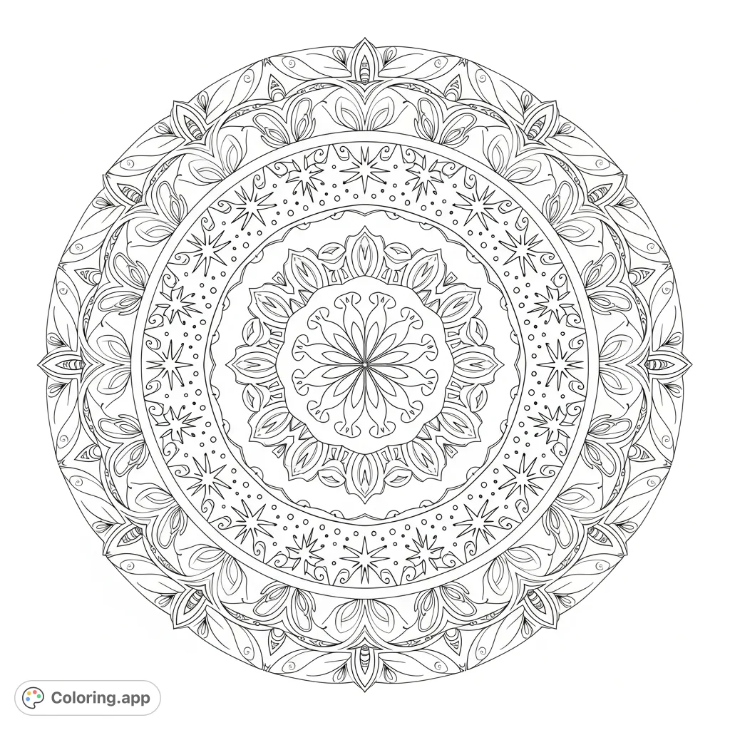 Discover pure joy with this blissful mandala coloring page. Featuring intricate patterns and organic shapes, it's perfect for relaxation and creative expression.