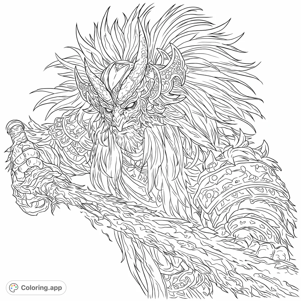 Unleash your creativity on this fierce mythical beast coloring page. A detailed creature with flowing mane and dynamic posture awaits your vibrant interpretation.