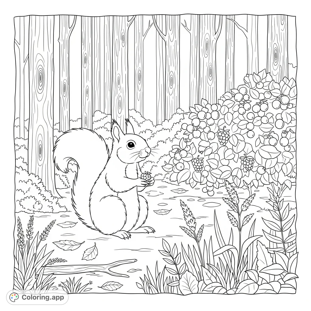Forest Squirrel with Berries - Coloring.app