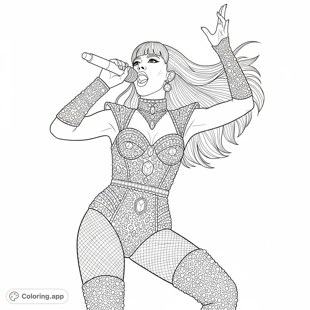 Capture the electrifying energy of a pop star on stage. Personalize her elaborate, gem-encrusted bodysuit and diamond boots for a dazzling concert experience.