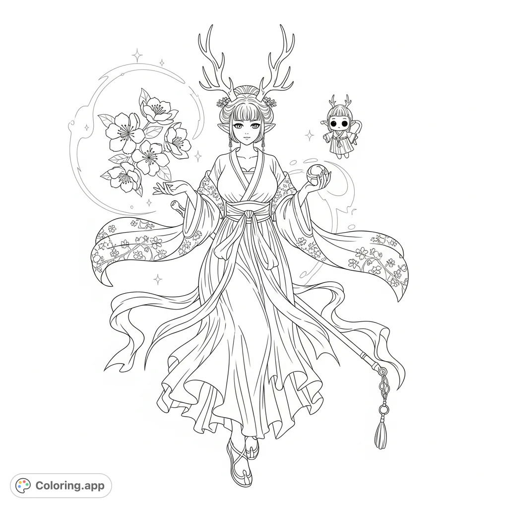 An elegant Song Dynasty maiden floats, adorned with dragon antlers and a flowing Hanfu, surrounded by a luminous Qi Aura and a charming Nacent Soul.