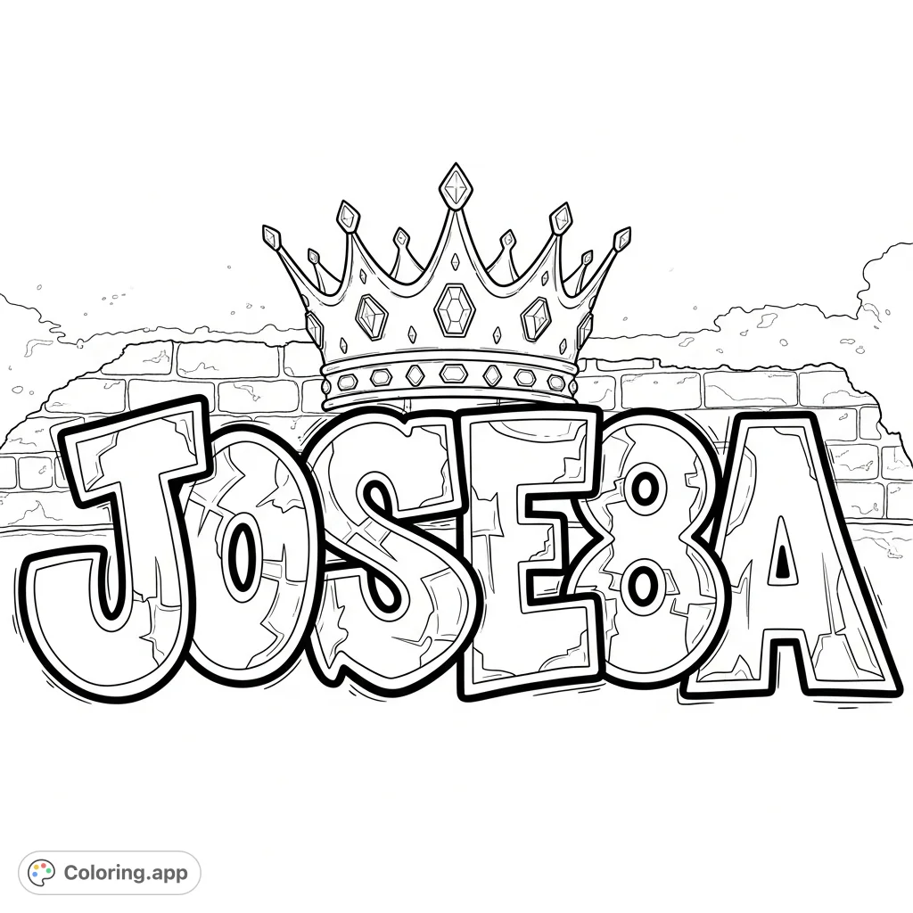 Bold graffiti-style "JOSE8A" with a regal king's crown above, set against an urban wall. Perfect for personal expression and urban art fans.