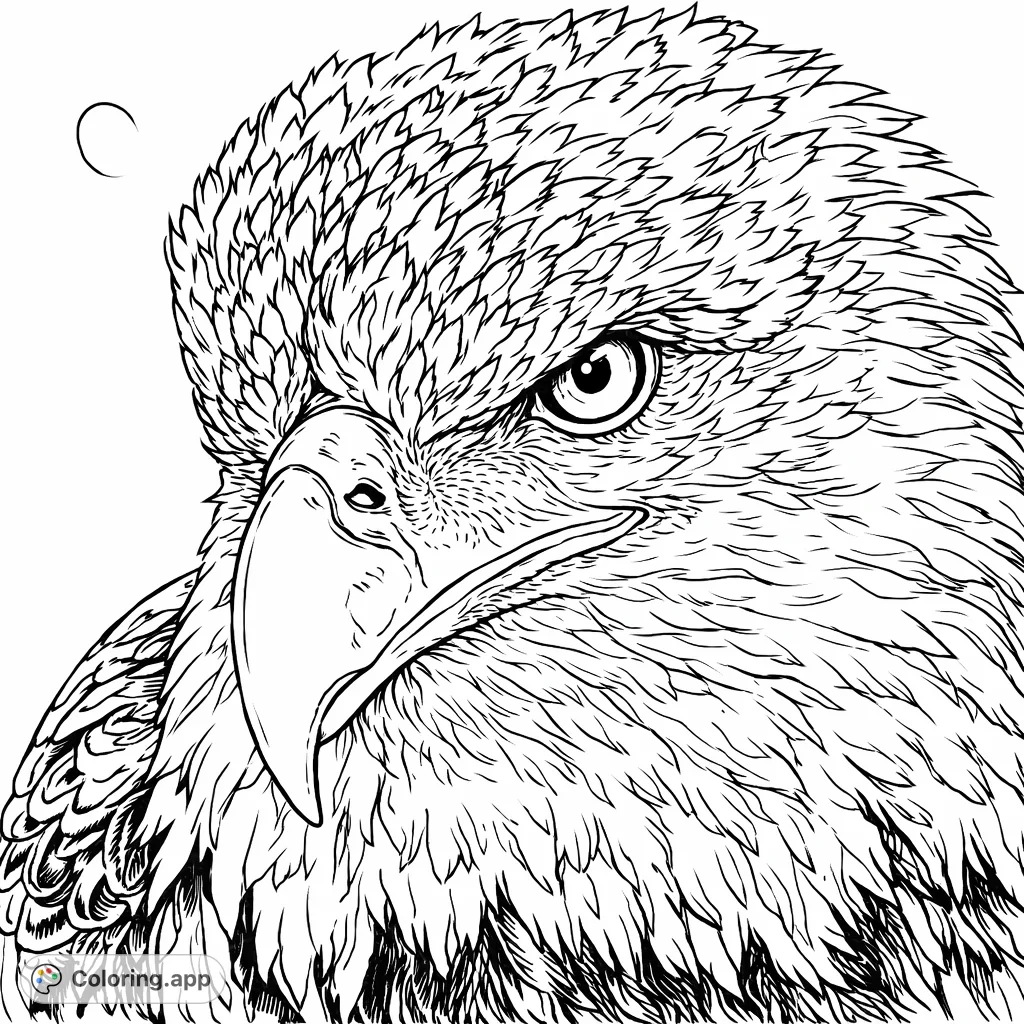 Capture the majestic strength of an eagle. This detailed coloring page features a powerful close-up of a raptor's head, perfect for focused creativity.