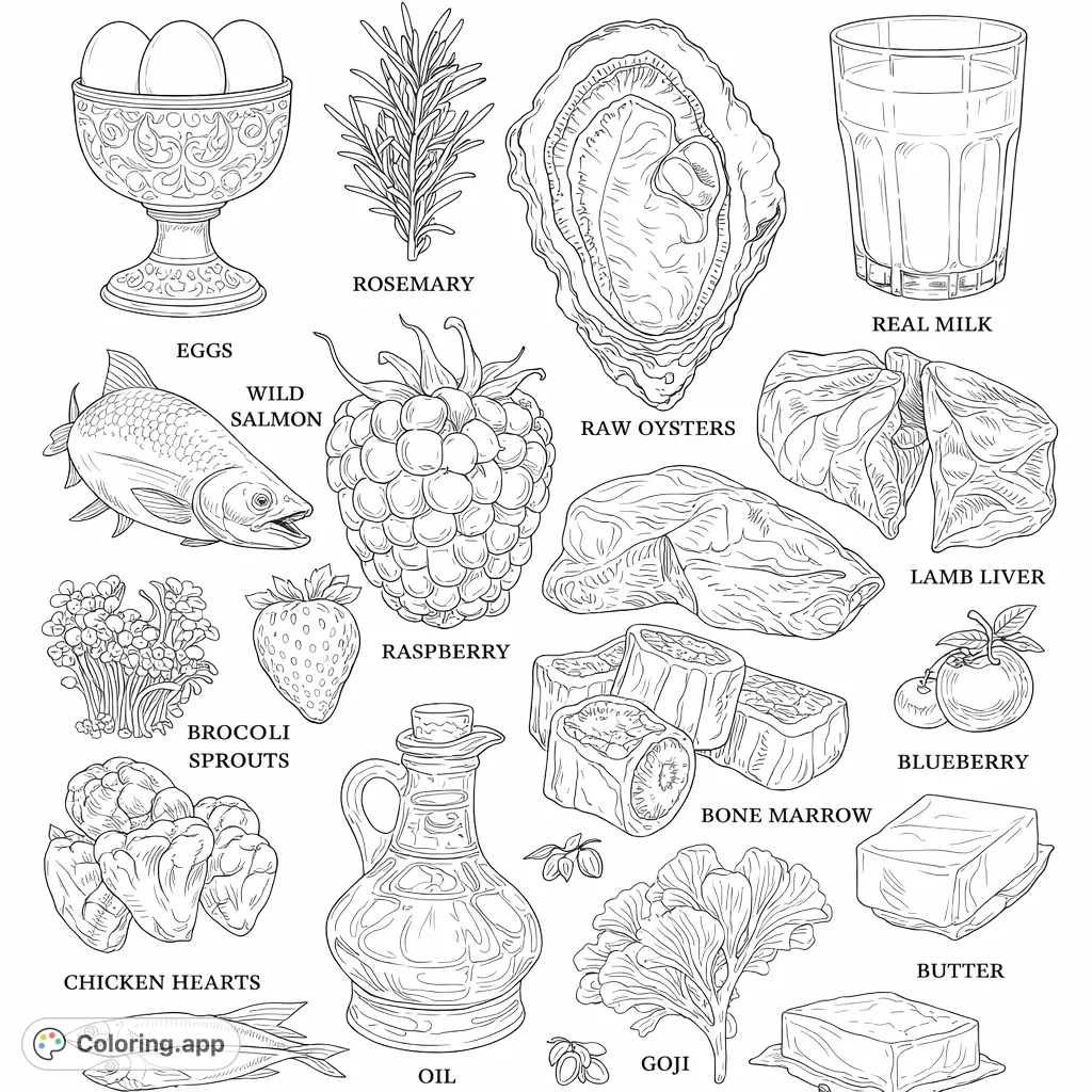 Explore a diverse collection of healthy and nutritious food items, including fruits, vegetables, seafood, and various proteins, perfect for food enthusiasts.