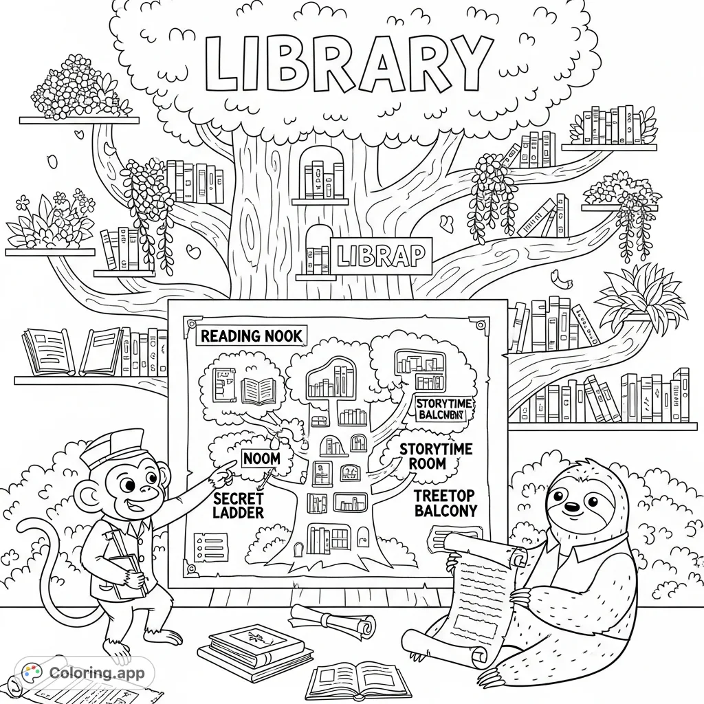 Library Tree Drawing Library Tree Map Exploration - Coloring.app