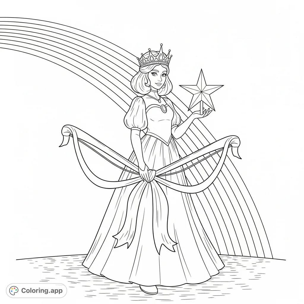Color Ellyanah, a charming character adorned with a majestic crown, elegant bow, a radiant star, and a beautiful rainbow. A delightful scene for all ages!
