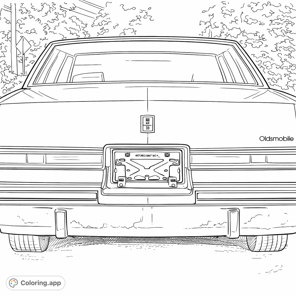 Relive automotive history with this classic Oldsmobile coloring page. Detail the iconic rear design, chrome bumper, and distinctive taillights.