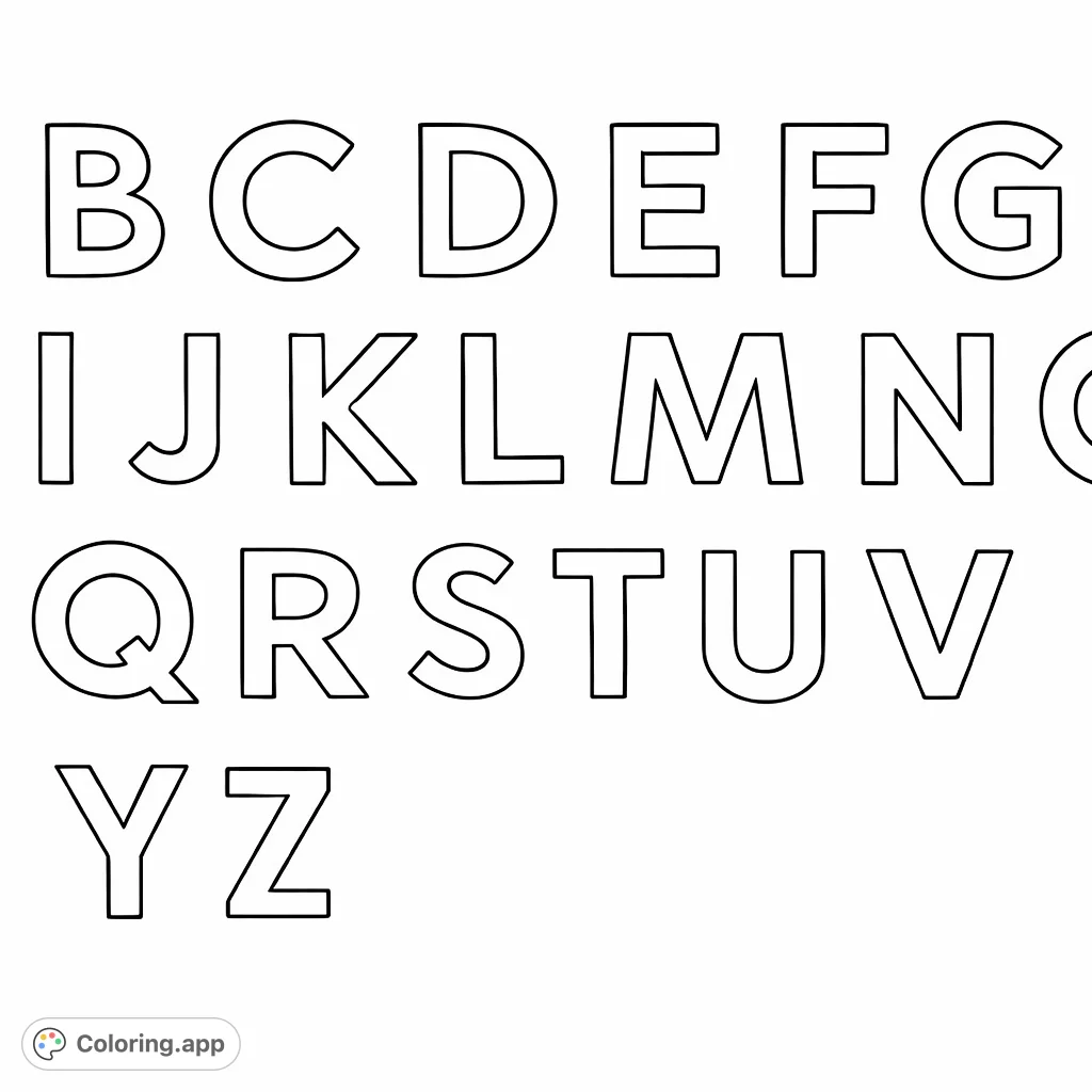 A fun and educational uppercase alphabet letter set coloring page, perfect for learning and creative expression. Featuring bold, distinct letters from A to Z for all ages.
