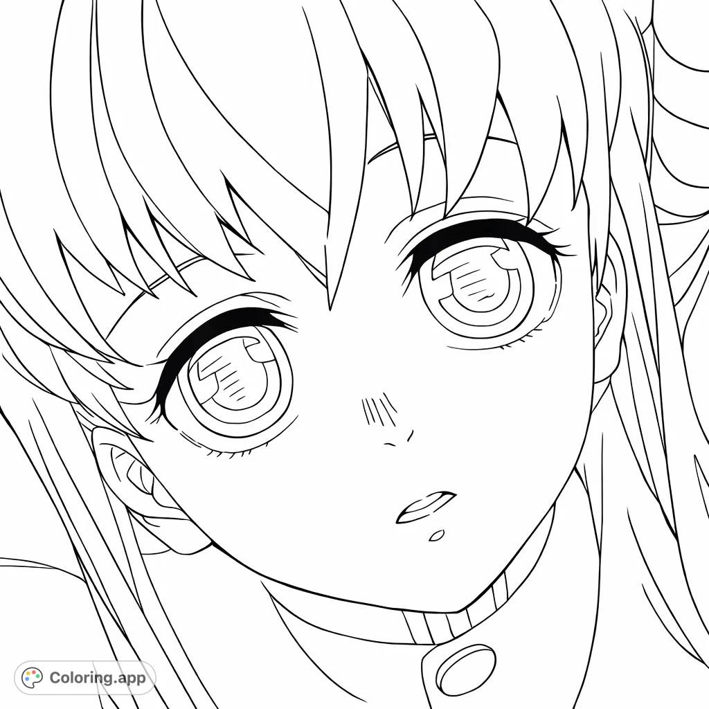 A captivating anime character portrait featuring striking, wide eyes and detailed flowing hair. Perfect for fans of manga art and intricate character designs.