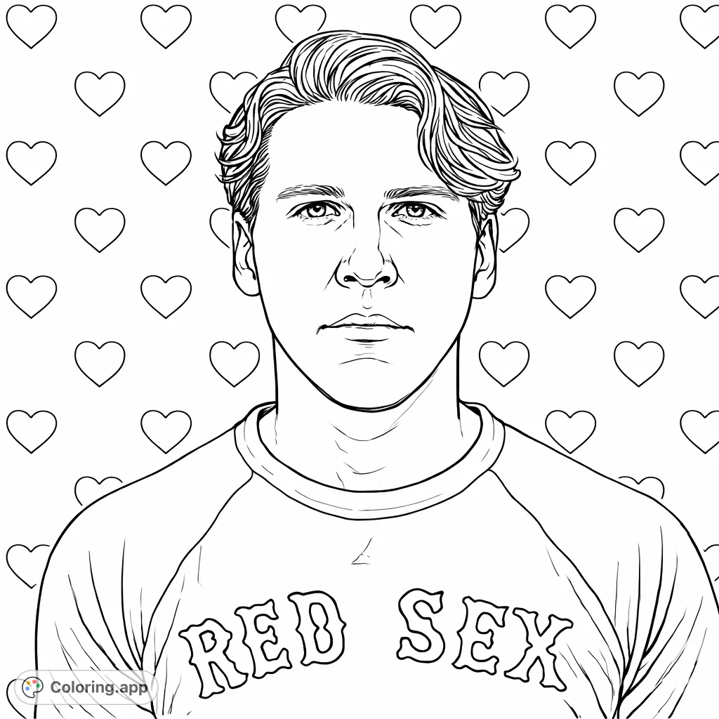 Capture a detailed portrait of a man with a neutral expression, wearing a distinct raglan shirt with 'RED SOX' text. Perfect for personalizing with your favorite colors.