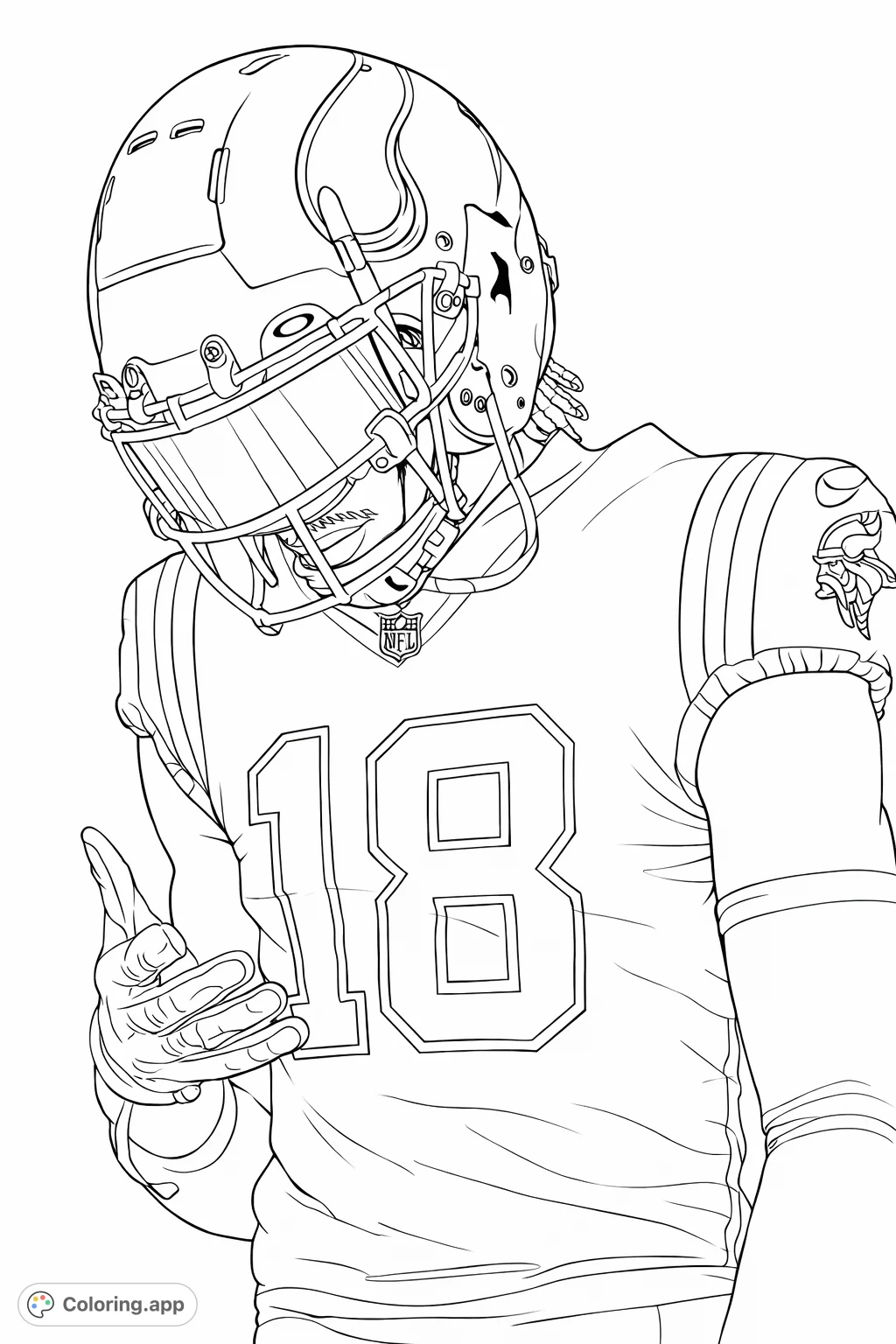 Capture the excitement of a football player in uniform with helmet, visor, and jersey number 18. A dynamic sports scene ready for your creative touch!