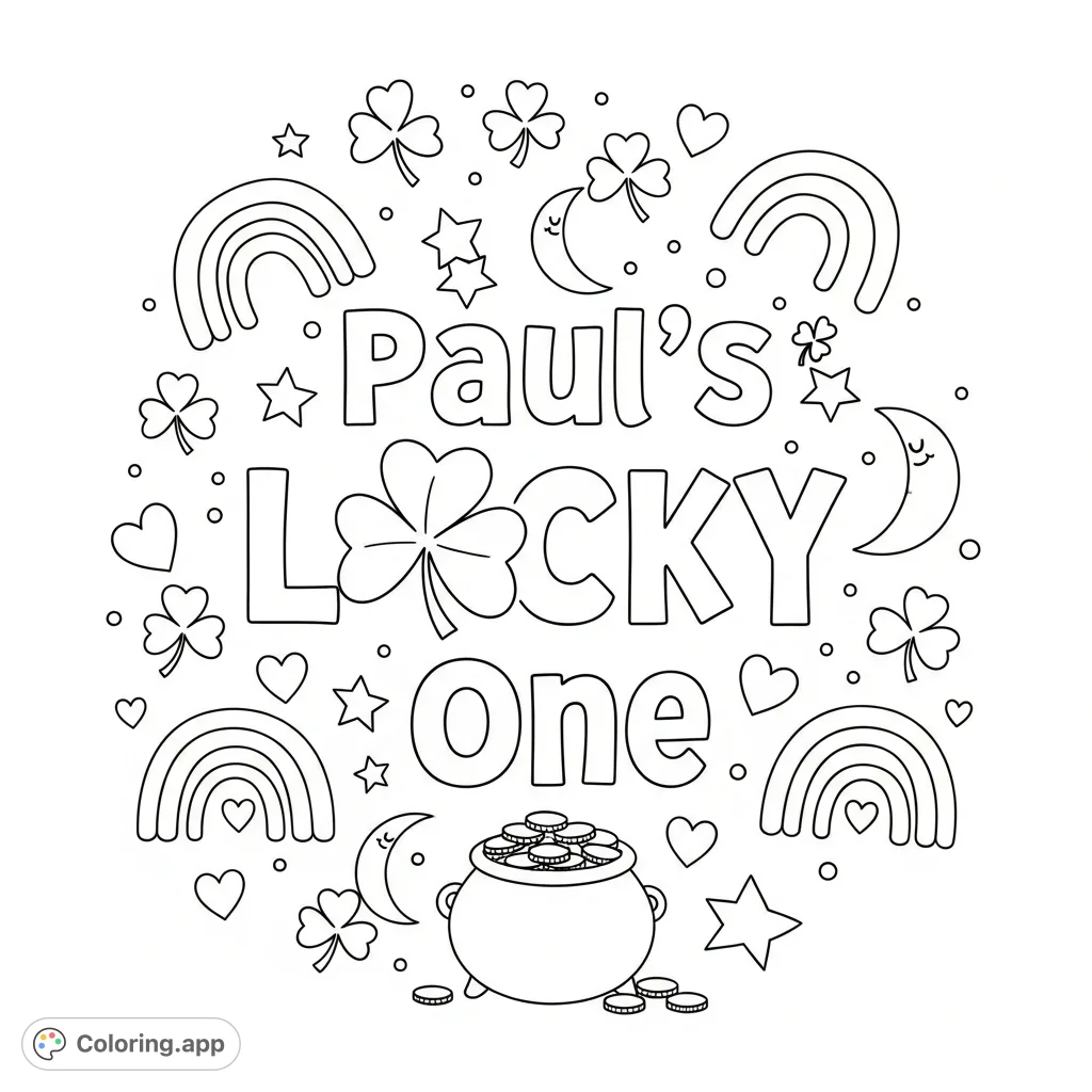 Celebrate 'Paul's Lucky One' with a cute St. Patrick's Day coloring page!