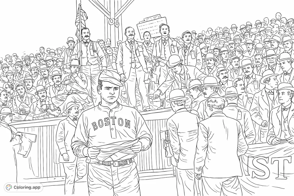 Step into a classic baseball stadium scene featuring a vintage player, officials, and a roaring crowd. Capture the excitement of a bygone era!