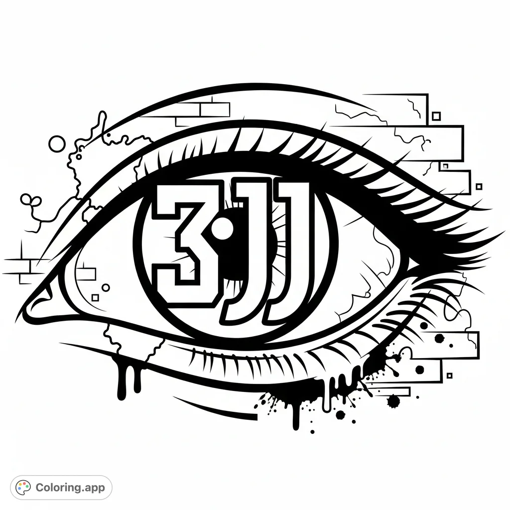 A dynamic street art-style eye, featuring bold lines and the distinct "3jj" lettering within its iris. A captivating urban design ready for creative coloring.