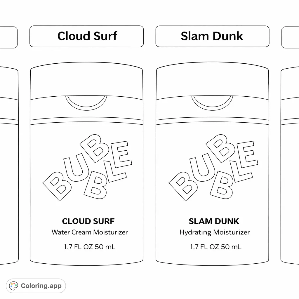 Two modern product bottles featuring the "BUBBLE" logo and product details. A fun and simple design perfect for experimenting with vibrant patterns and shading.