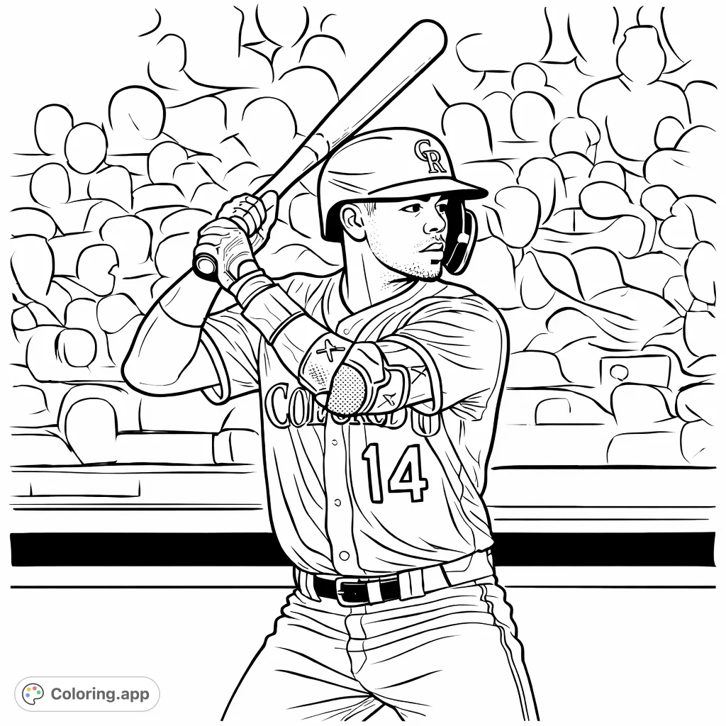 Capture the intense focus of a baseball player at bat, ready to swing. This baseball coloring page features detailed uniform and equipment for sports fans.