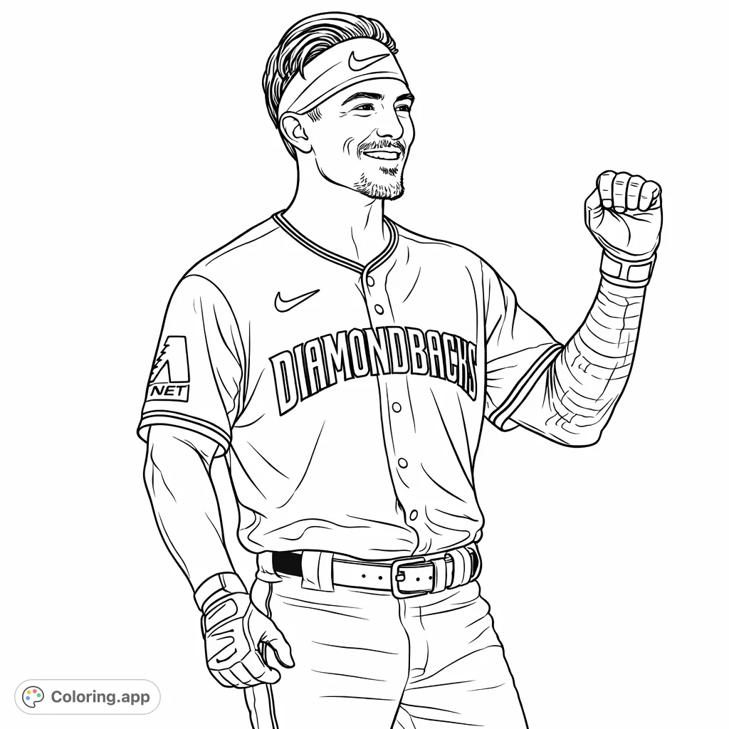 Capture the joy of a baseball player celebrating a victory. This detailed coloring page features a smiling player in his uniform, perfect for sports fans.