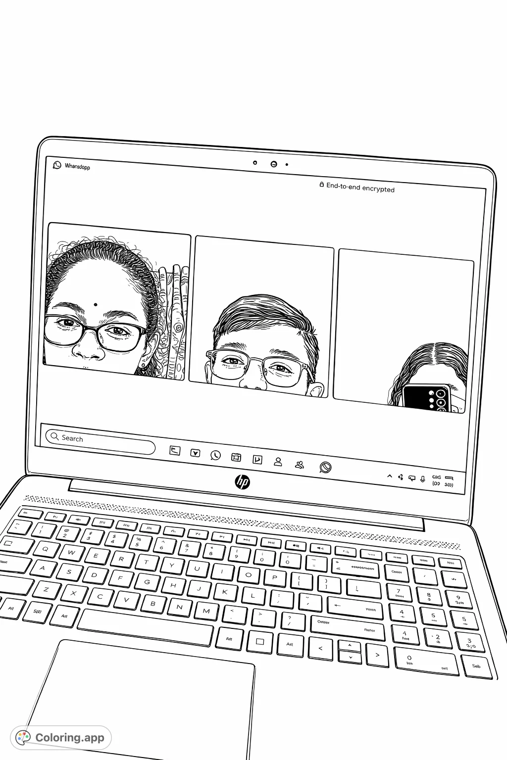 Capture the essence of modern communication with this detailed virtual meeting coloring page. Perfect for tech enthusiasts and remote workers.