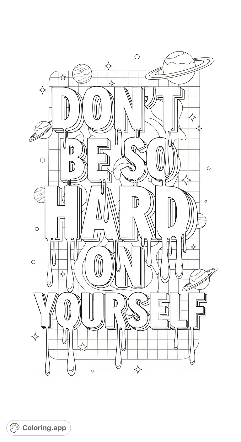 Bold, layered graffiti-style letters spell a powerful message. A dynamic typography coloring page for self-reflection and creative expression.