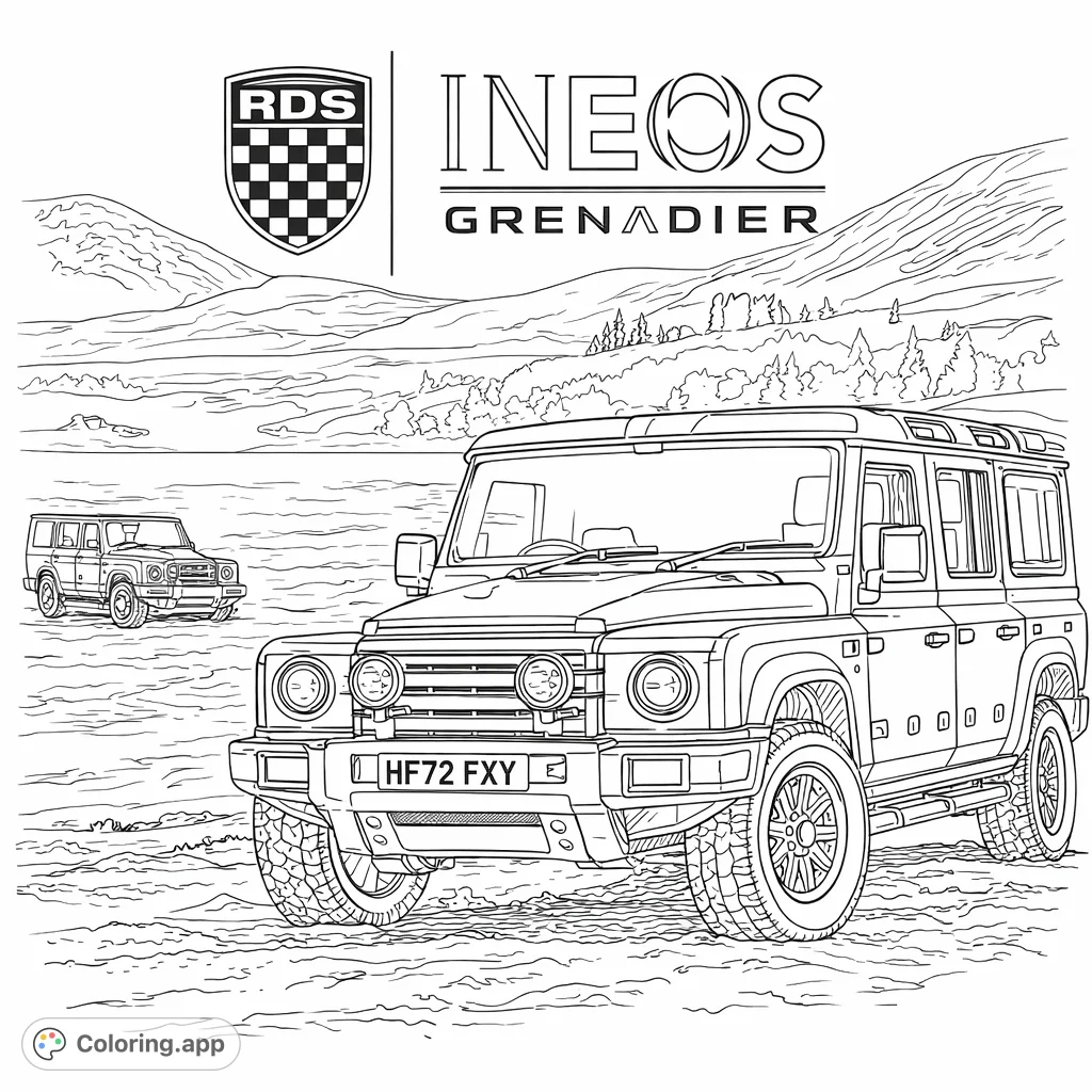 An impressive off-road vehicle navigating a scenic, watery landscape with mountains in the distance, perfect for adventure enthusiasts.