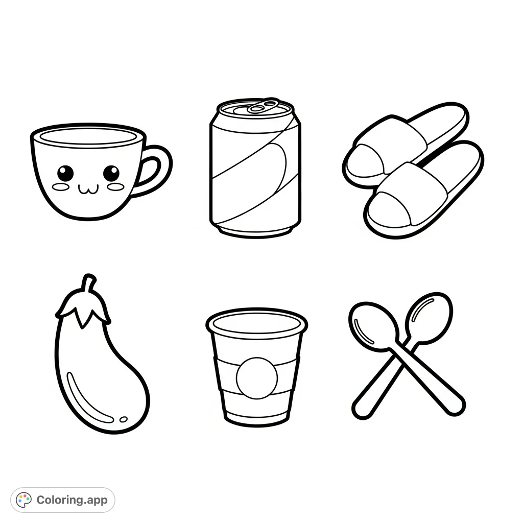 Everyday Objects Grid - Coloring.app