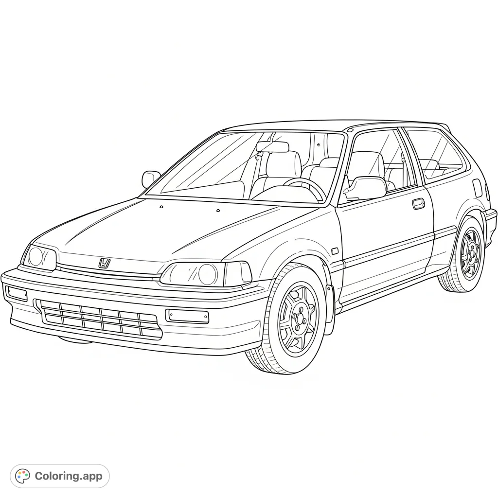 Color the iconic Eg Honda Civic with its clean lines, distinct headlights, and classic compact sedan shape. Perfect for car enthusiasts of all ages!
