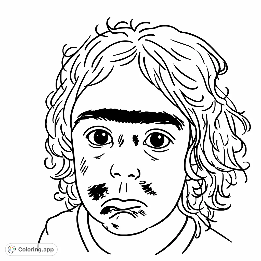 Discover this expressive child's face coloring page, a free printable ready for imaginative artistic touches. A joyful image for budding artists.