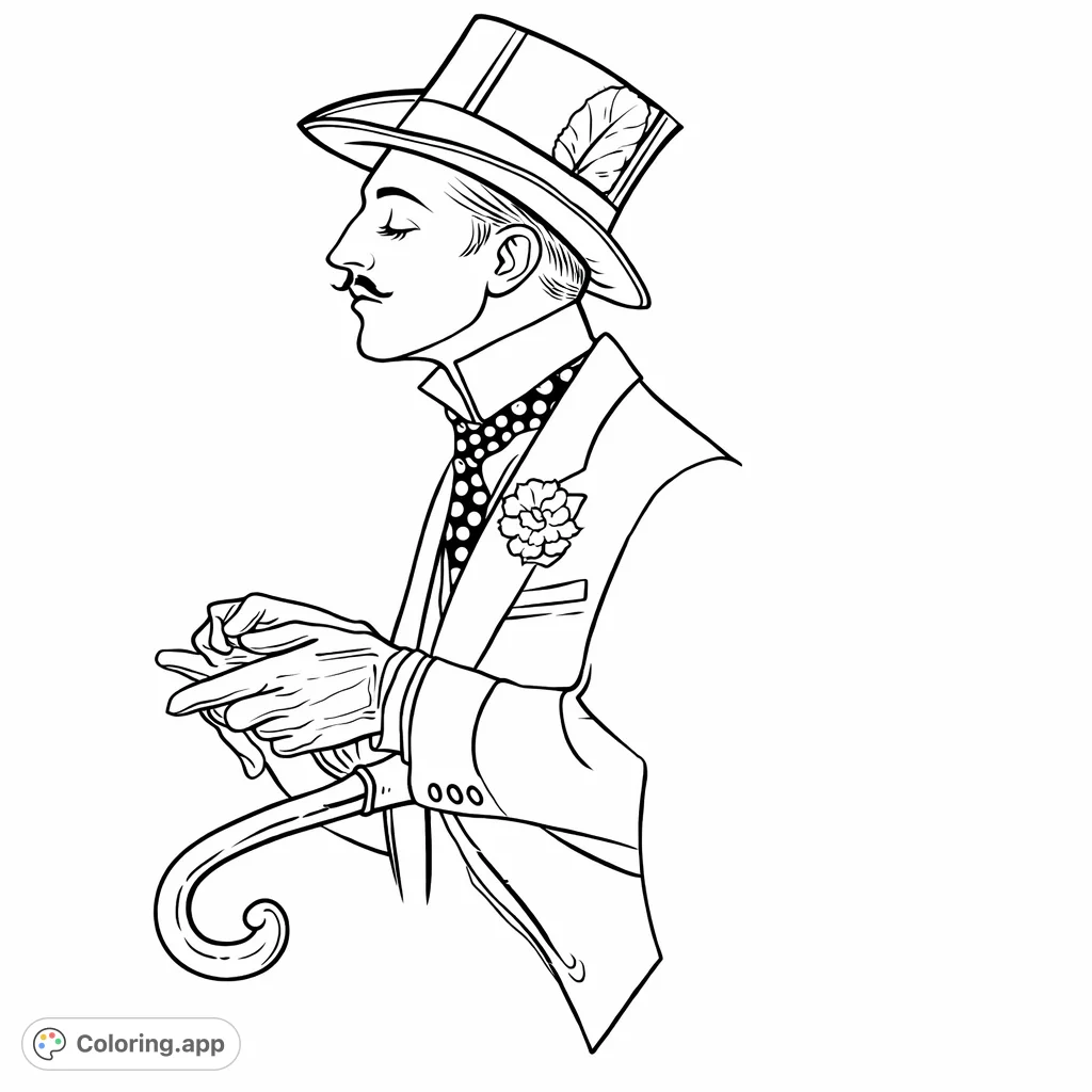 Step into a bygone era with this elegant gentleman in a top hat and formal attire. Perfect for fans of vintage fashion and sophisticated designs.