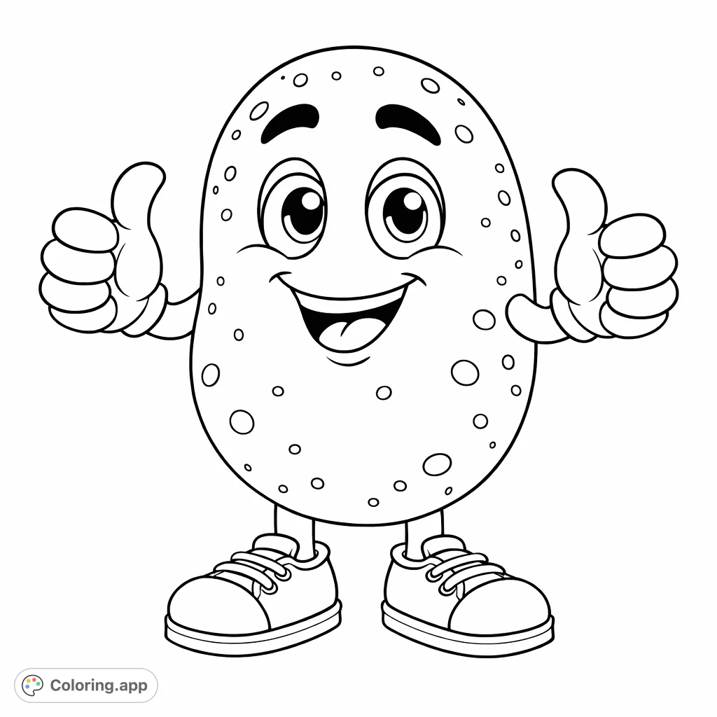 A cheerful cartoon potato giving a double thumbs up, ready for a fun coloring adventure. Perfect for kids and anyone who loves cute food characters.
