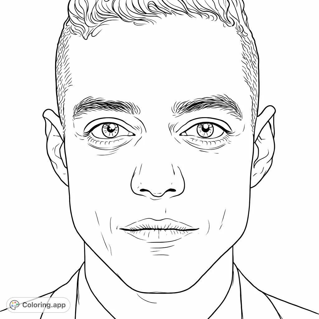 Capture a striking portrait featuring a man's intense gaze and detailed features. A realistic art challenge for expressive coloring.