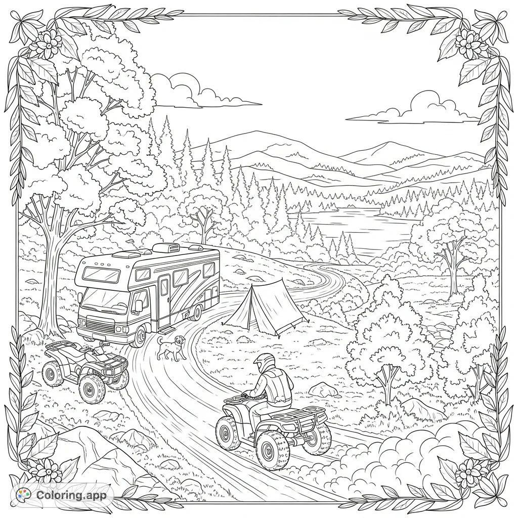 Wilderness ATV Camping Scene - Coloring.app