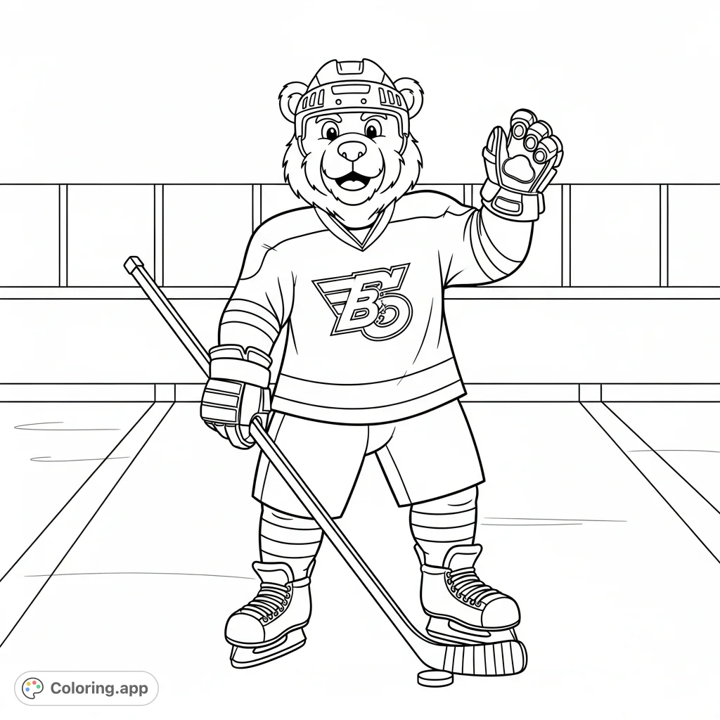 Join Blades, the energetic Boston Bruins mascot, on the ice! This fun coloring page features Blades in his full hockey gear, ready for action.