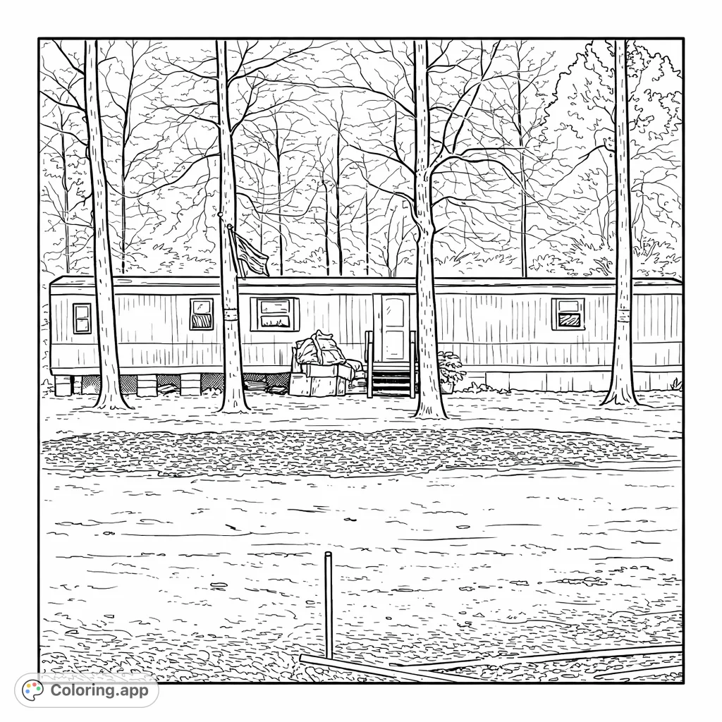 Rustic Mobile Home Landscape - Coloring.app