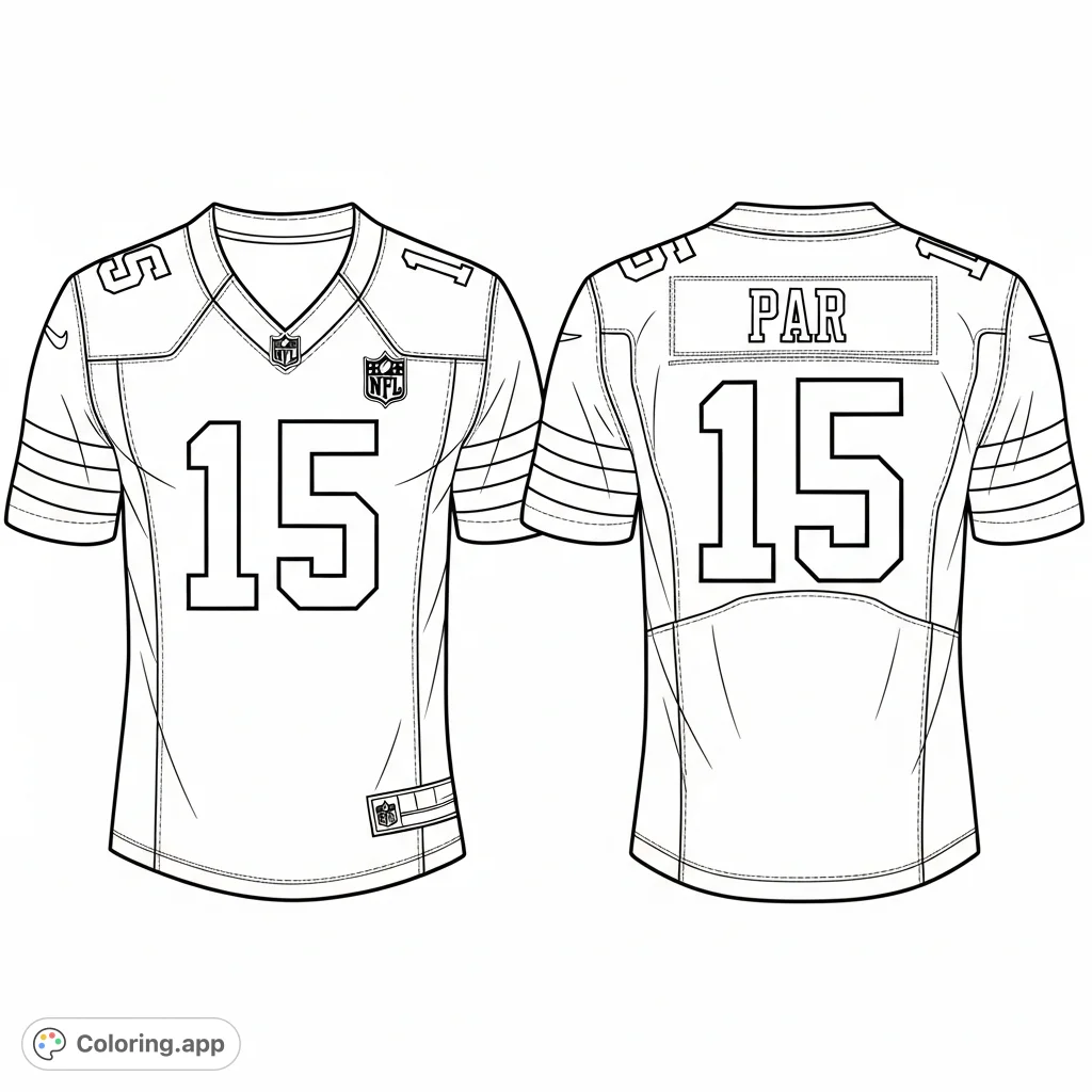 Showcase your team spirit with this dynamic football jersey 'Parr 15' coloring page, featuring front and back views with detailed numbers and logos.
