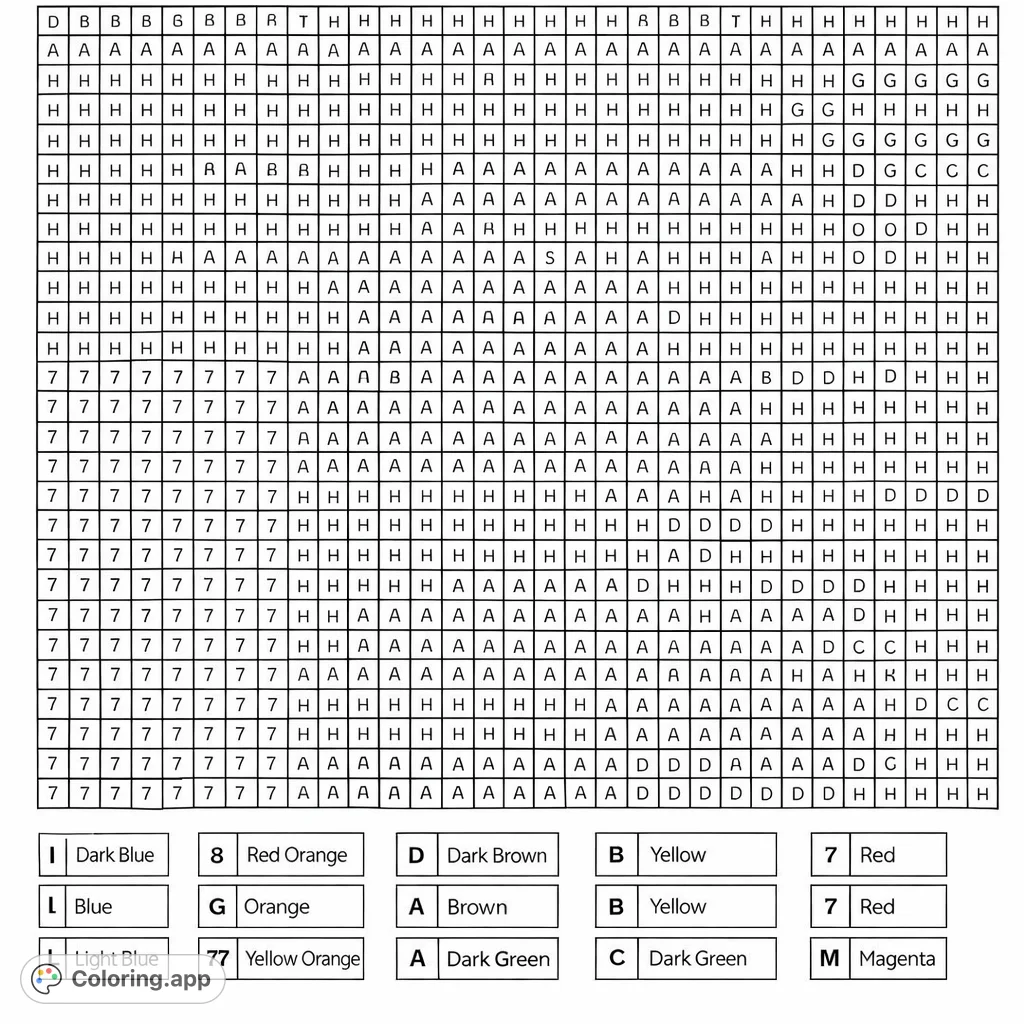 Embark on a pixel art adventure with this numbered grid coloring page. Follow the character guide to reveal a hidden image, perfect for all ages.