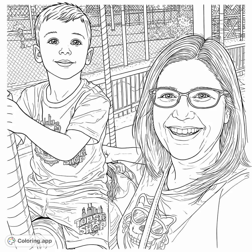 Capture a heartwarming carousel moment with a smiling child and adult, enjoying a classic ride. Perfect for family fun at the playground.