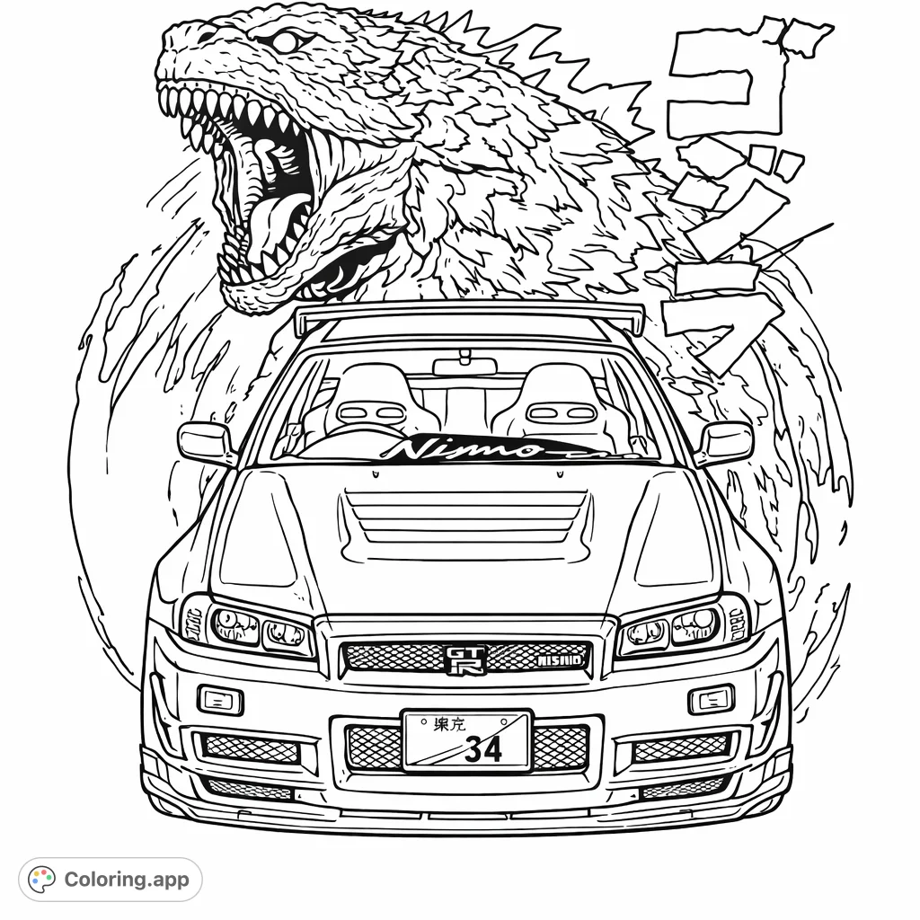 Unleash your creativity with this monster vs. sports car coloring page.