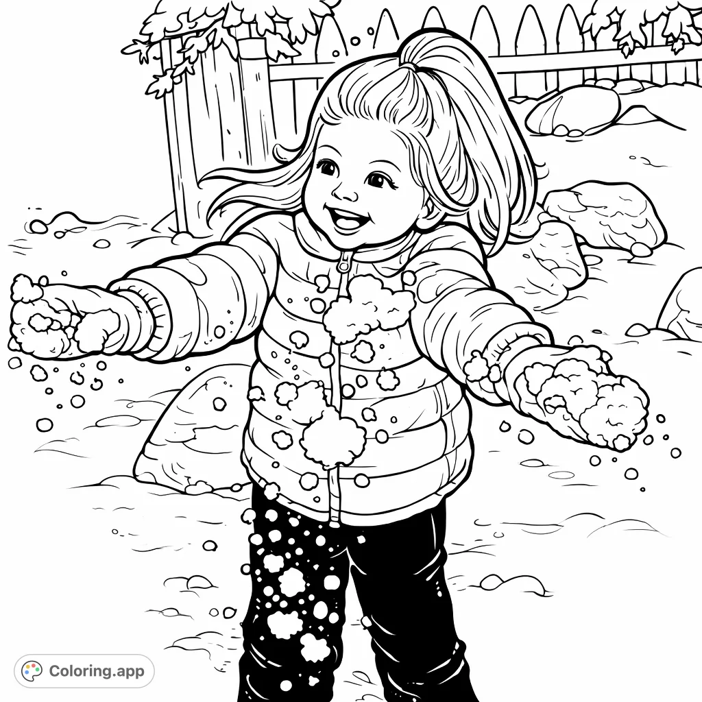 Experience the simple joy of winter with this delightful free printable coloring page featuring a happy child playing in the snow. Perfect for kids!