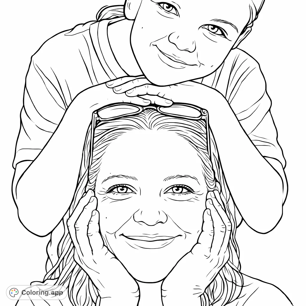 A heartwarming family portrait featuring an adult and a child in a loving embrace, perfect for celebrating family bonds. Enjoy coloring this tender moment!