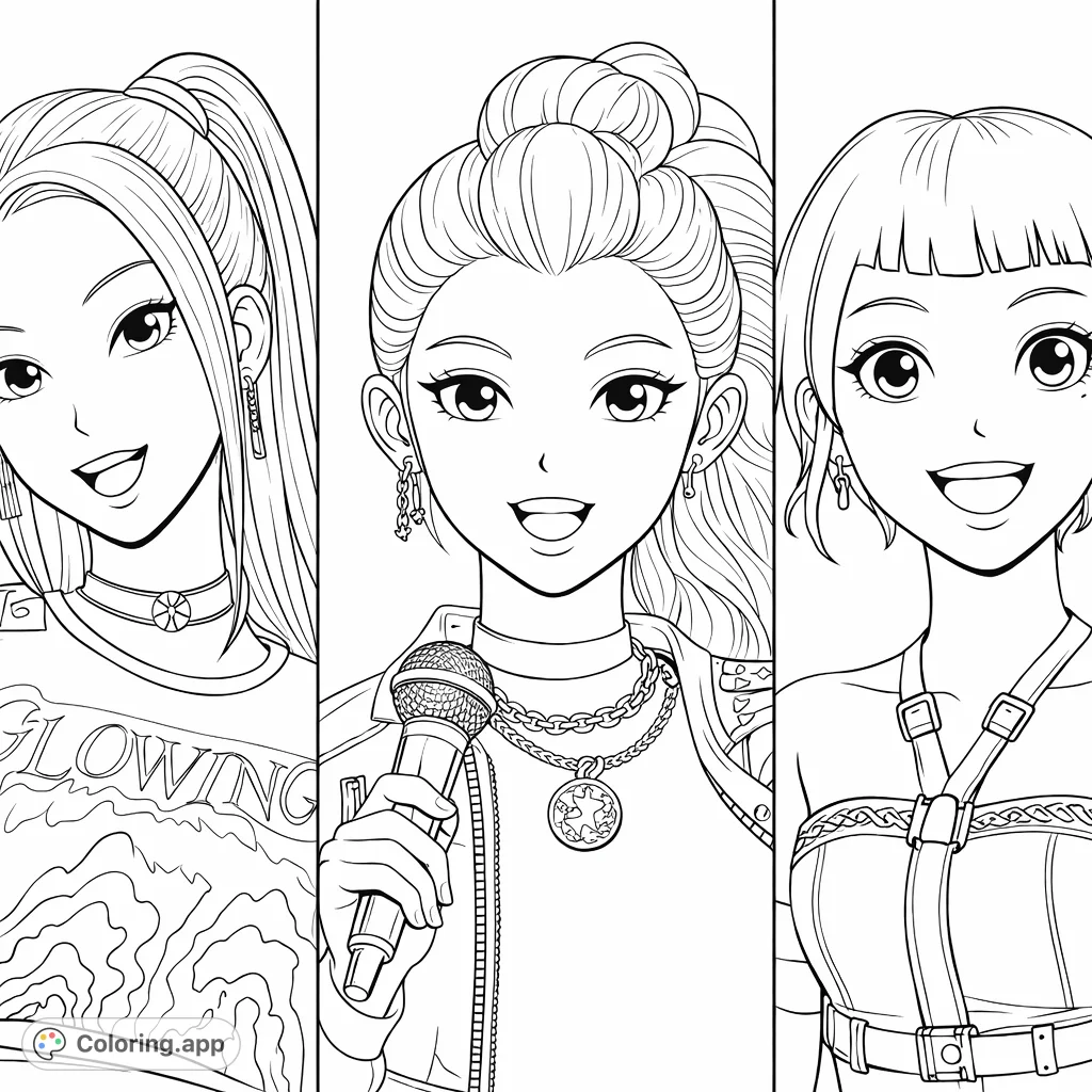 Anime Pop Star Trio - Coloring.app