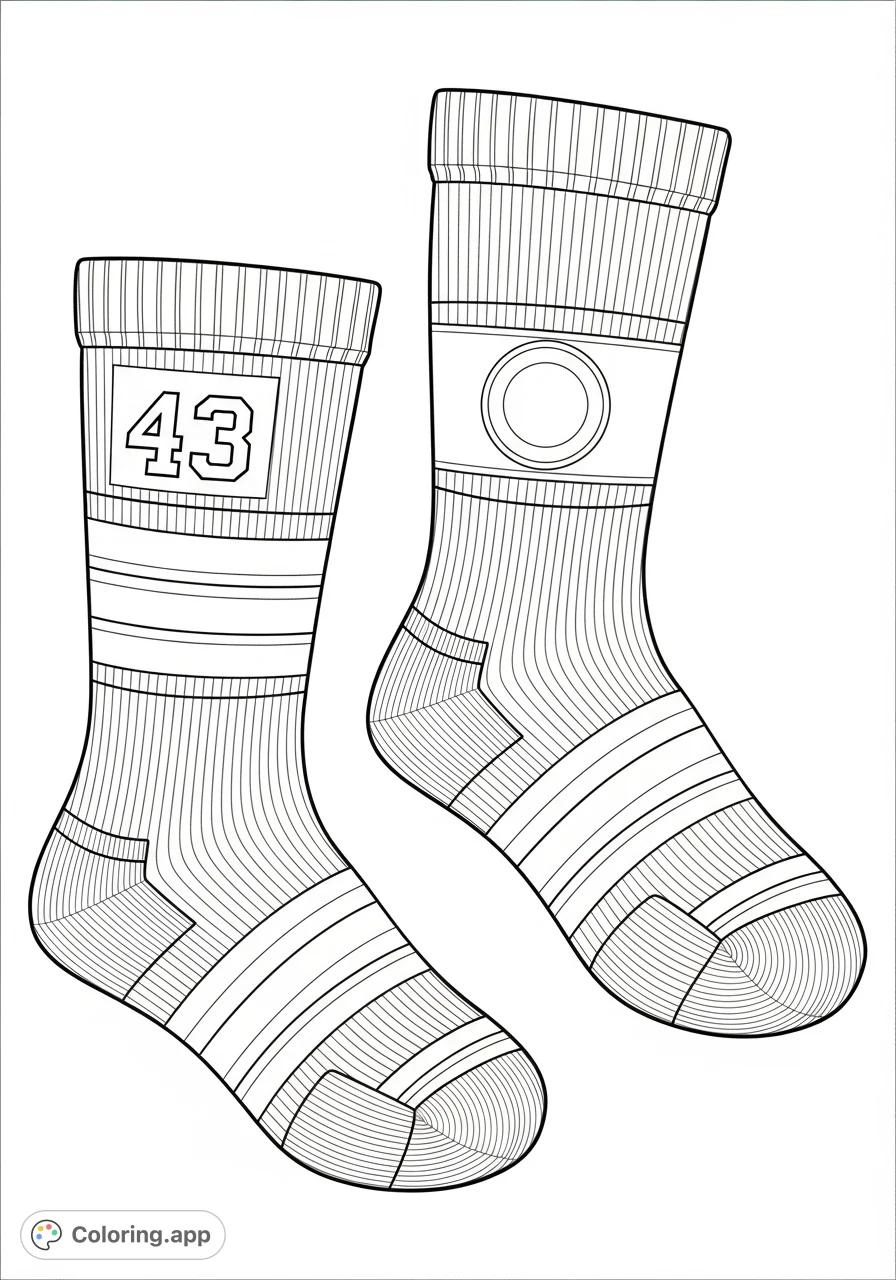 Design your own hockey socks! This free printable features two socks with customizable stripes, numbers, and team logo areas, perfect for showcasing team spirit.