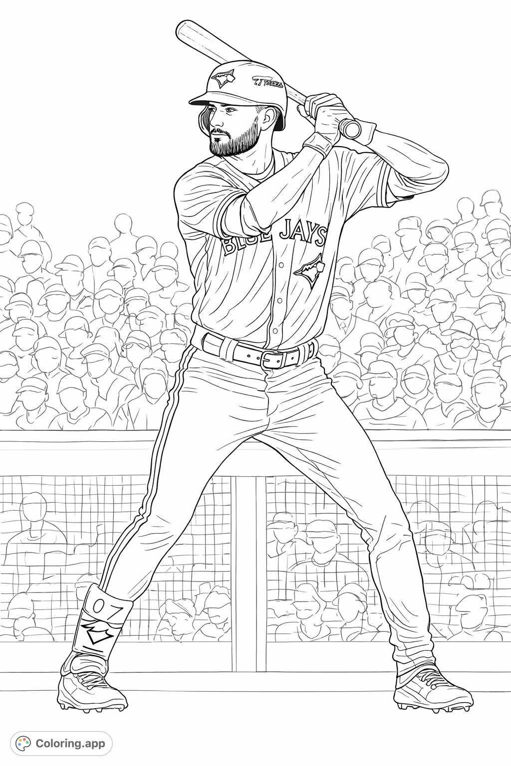 Capture the intensity of a baseball player in his powerful batting stance, ready to swing. A sports fan's dream, offering dynamic action to color.