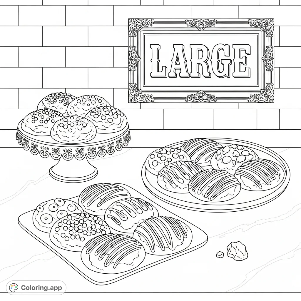 An inviting Crumbl Cookies coloring page showcasing an array of cookies with unique patterns and toppings, perfect for delightful coloring sessions.