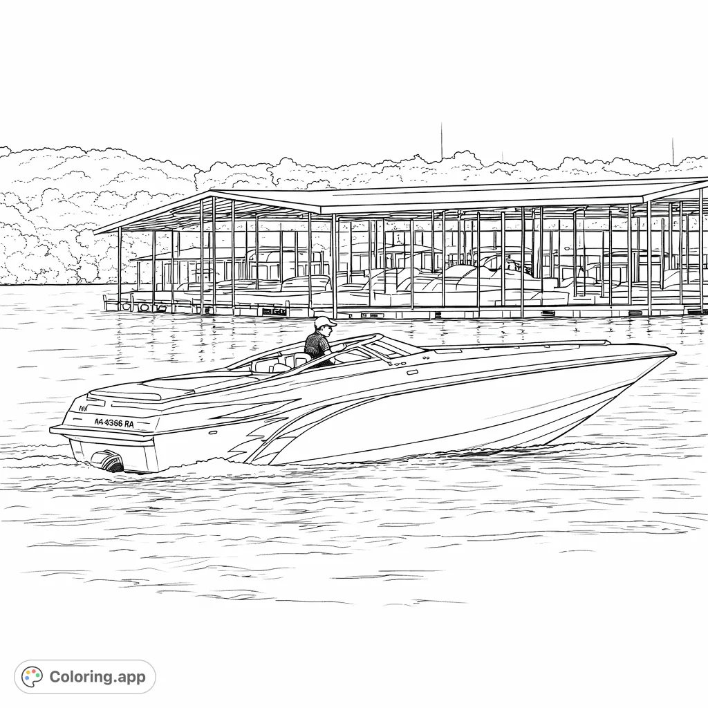 Embark on a powerboat adventure, tracing the detailed lines of a high-performance vessel navigating serene waters. A challenging and rewarding coloring experience.