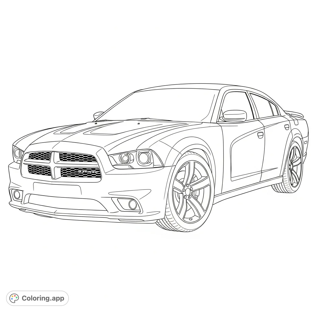 Experience the power of the 2011 Dodge Charger Hemi. This free printable automotive coloring page showcases its iconic design, perfect for car enthusiasts.