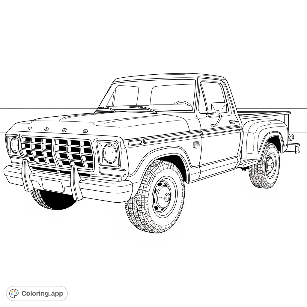 Unleash your creativity on a classic 1979 F100 step side truck, featuring its iconic body, distinct grille, and practical bed. Perfect for enthusiasts!